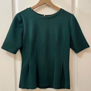 Ann Taylor Factory Green Textured Short Sleeve Peplum Top Women’s Small